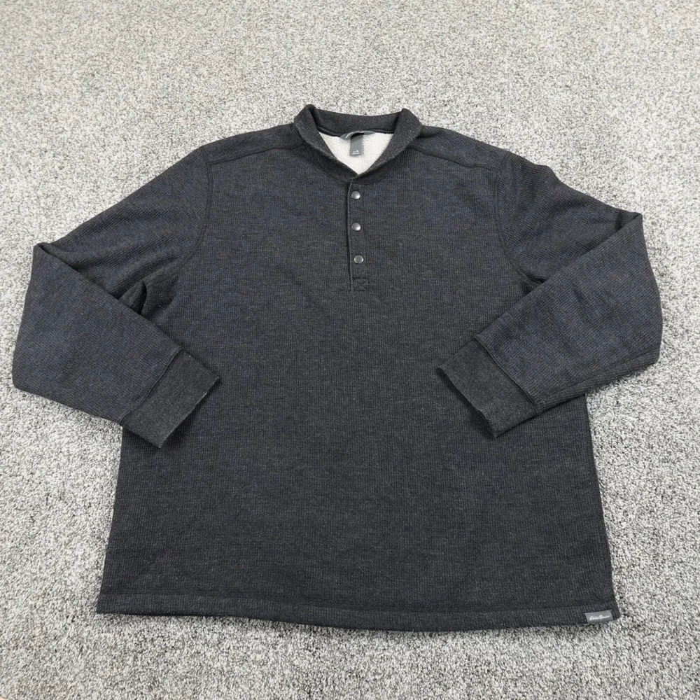 Eddie Bauer Sweater Mens XL Gray Fleece Sherpa Pullover Outdoor Snap Henley Hike